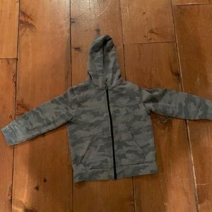 Grey Camouflage kids zip up hooded sweatshirt.